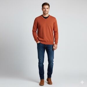 Men's V-neck sweater Tommy Hilfiger orange, size S